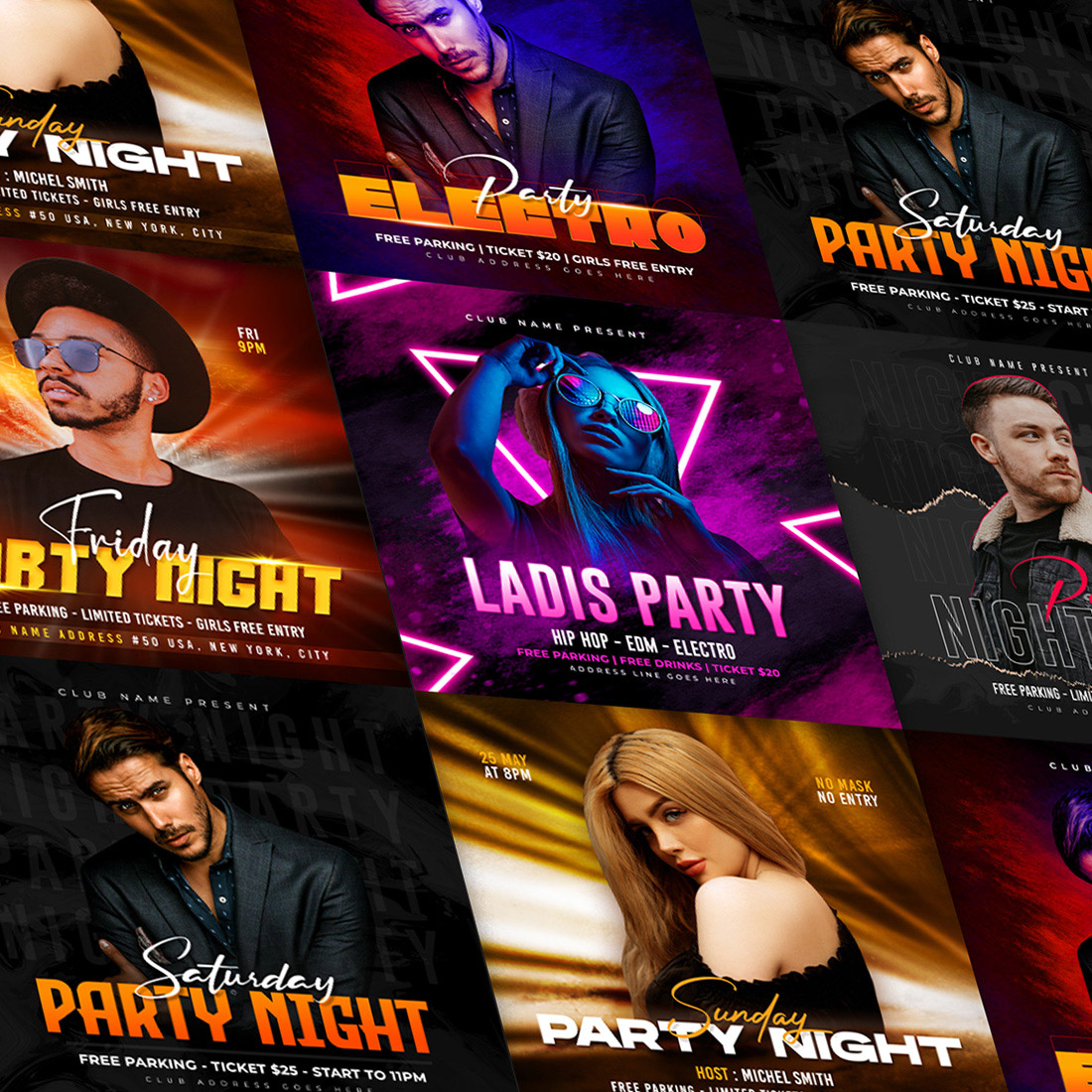 Club Dj Party HipHop Music Flyer Instagram Post 6 Set cover image.