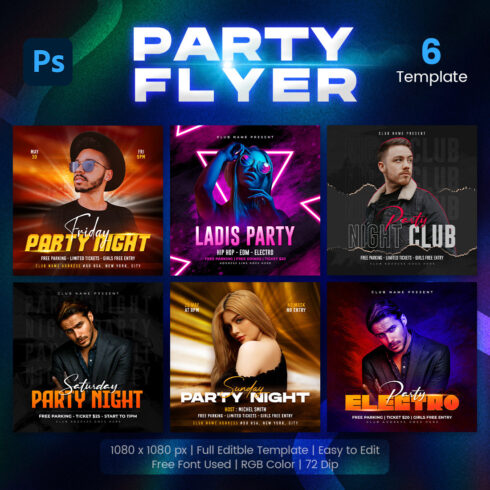 Club Dj Party HipHop Music Flyer Instagram Post 6 Set main cover.