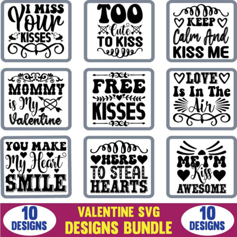 Valentine Typography SVG Designs Bundle cover image.