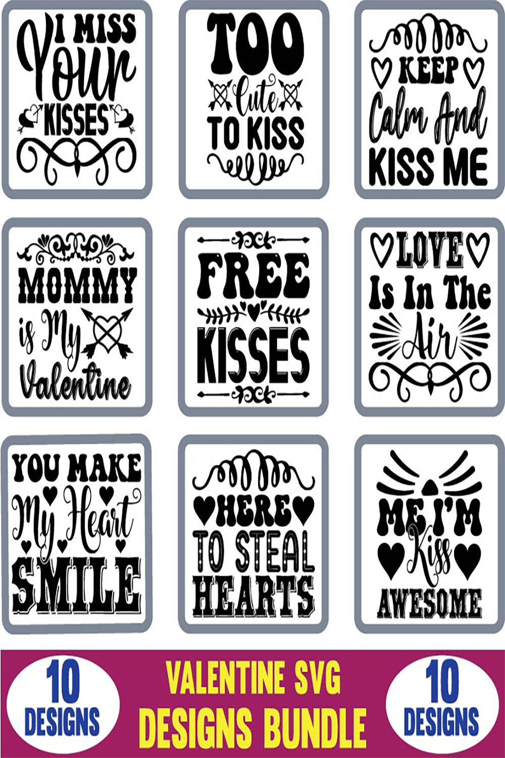 Valentine Typography SVG Designs Bundle pinterest image.