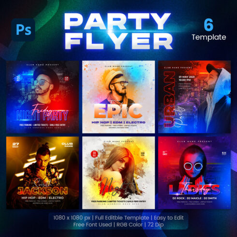 Club Dj Party HipHop Music Flyer Instagram Post Set main cover