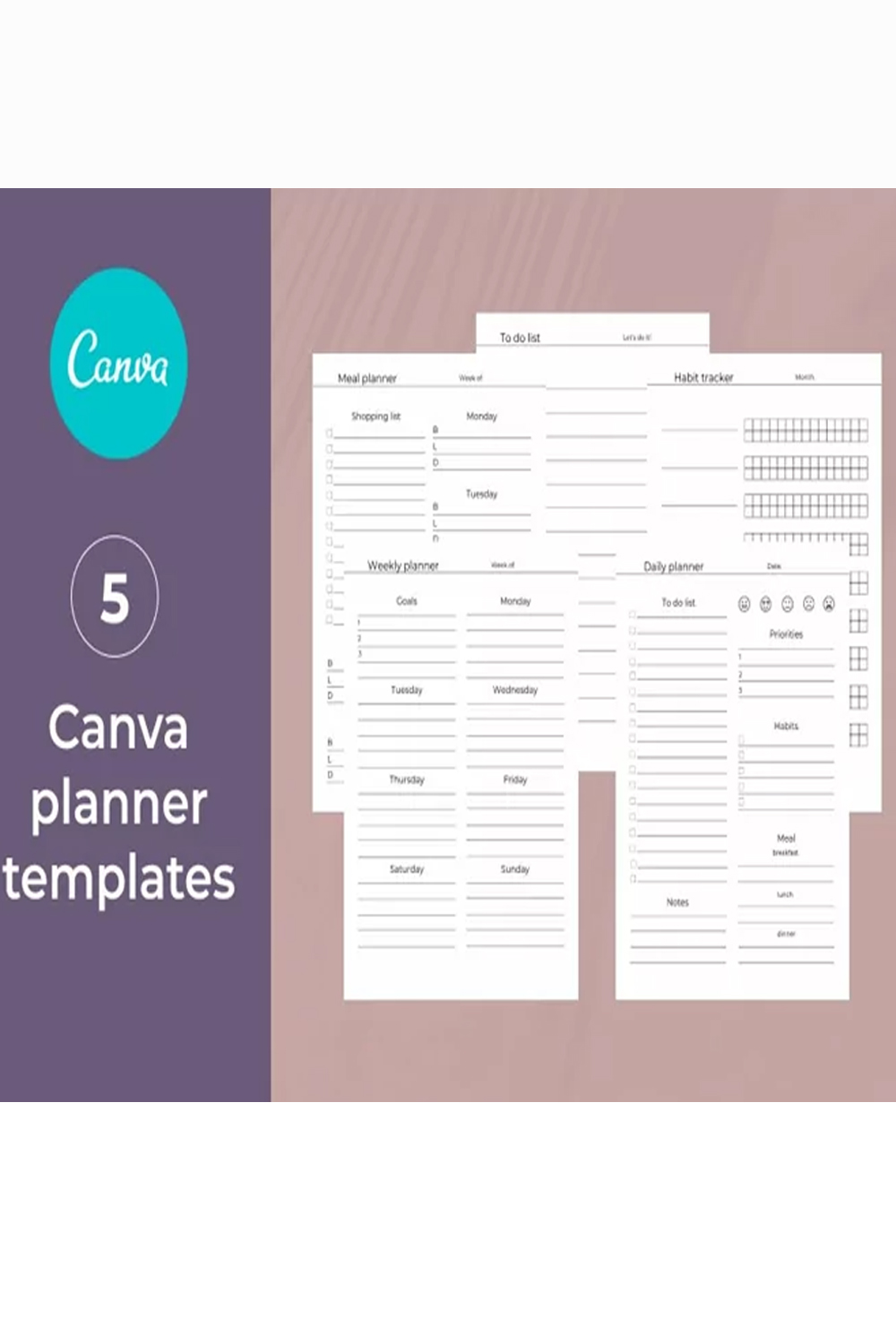 Canva Planner Templates | Editable Planner Pages pinterest preview image.