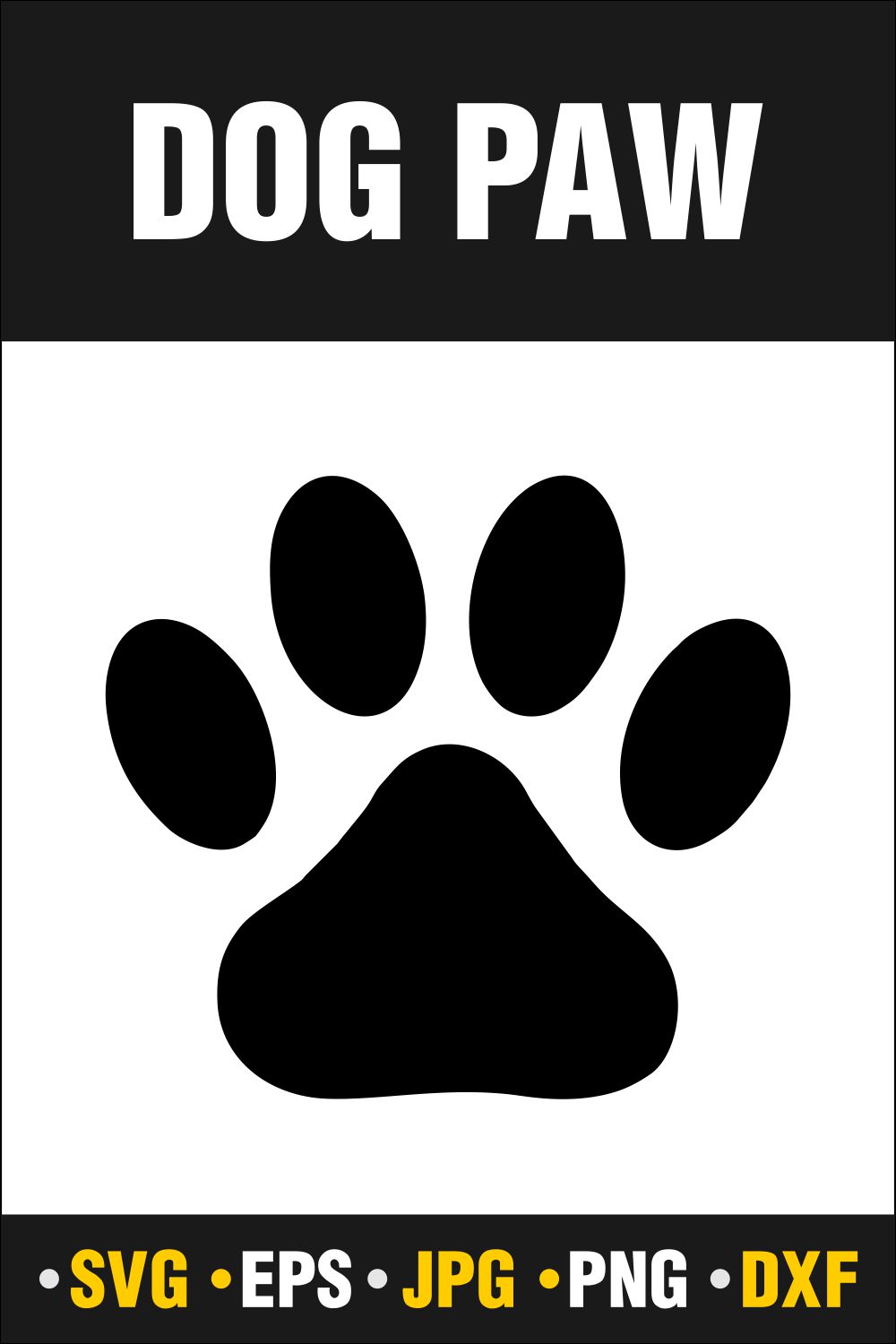 Black and white dog paw with the words dog paw.