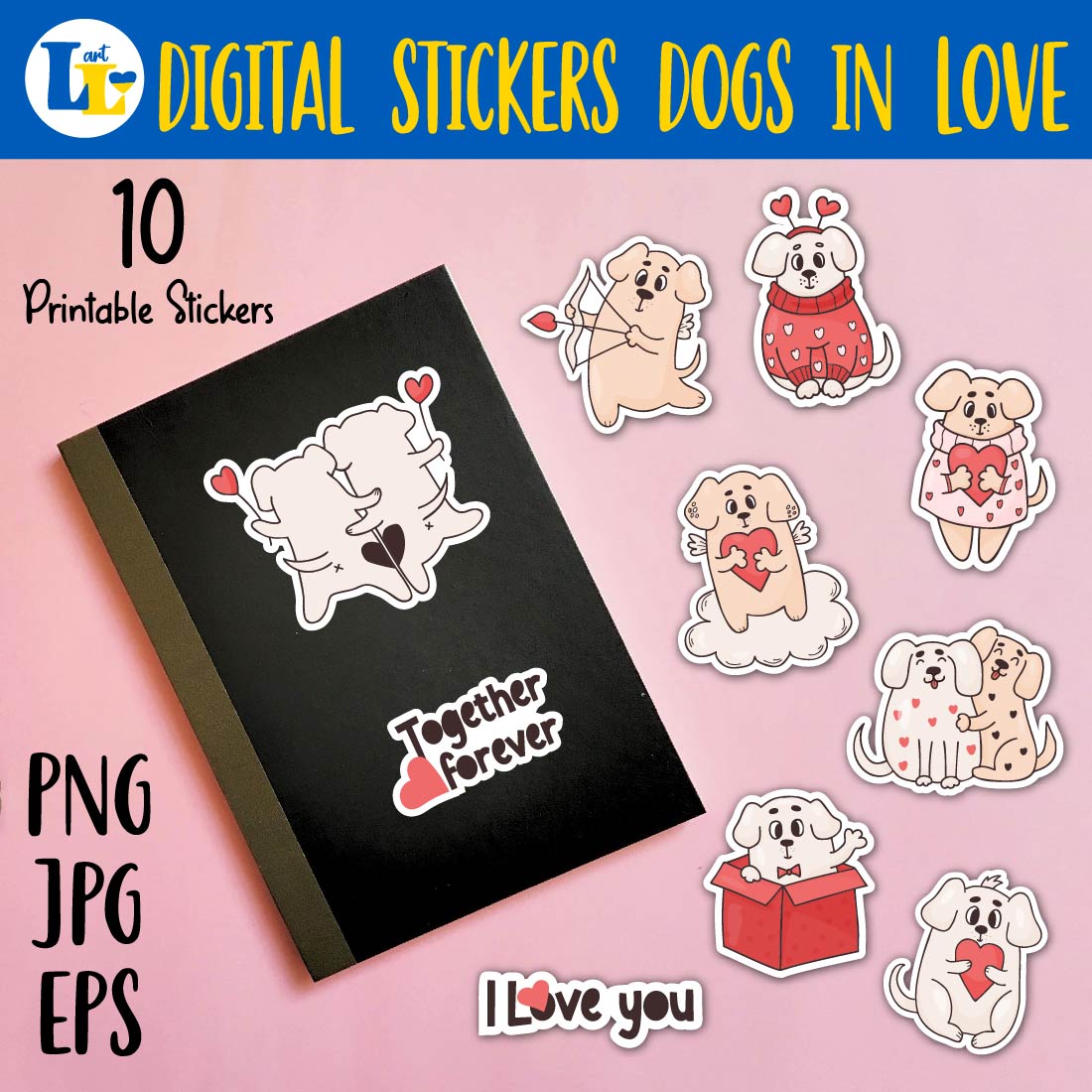 A pack of images of wonderful stickers with a cute dog