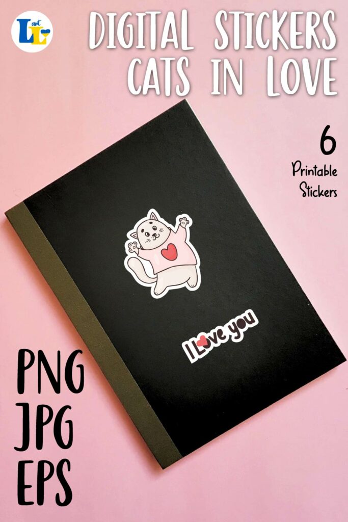 Cute In Love Cats Stickers Bundle Printable Digital Sticker - MasterBundles
