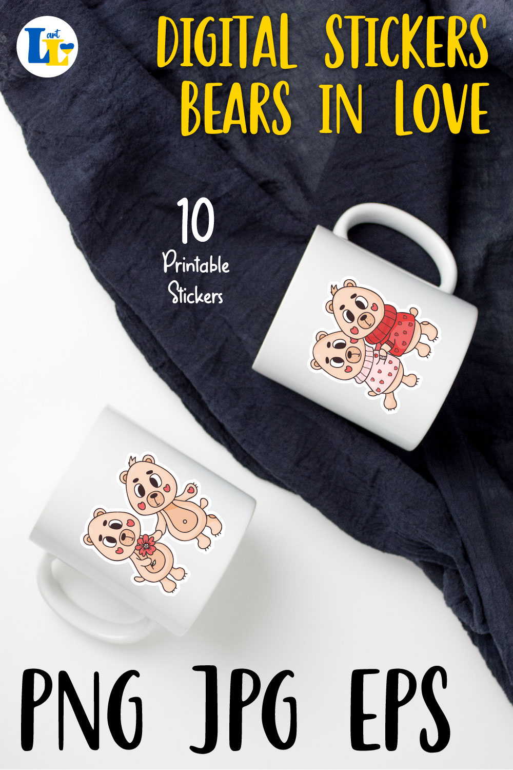 Image of cups with colorful sticker of cute bears