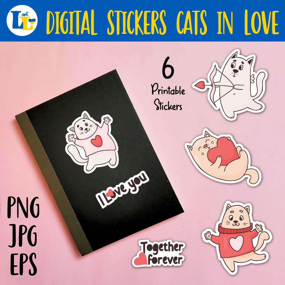 Set of images of gorgeous stickers with cute cats