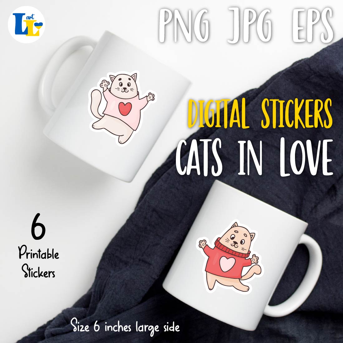 Image of cups with amazing sticker of cute cats