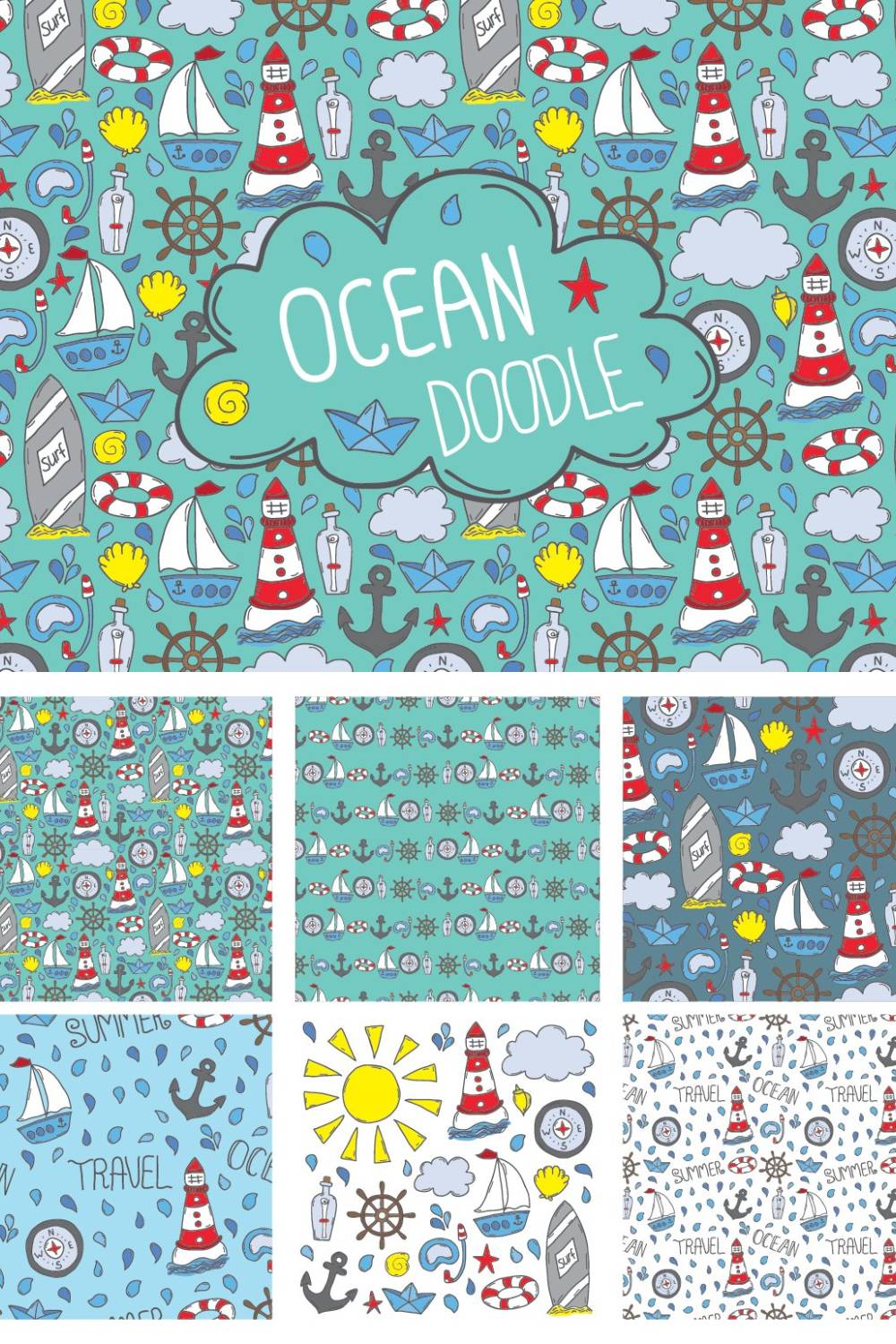 Doodle Ocean Seamless Patterns Pinterest Cover.