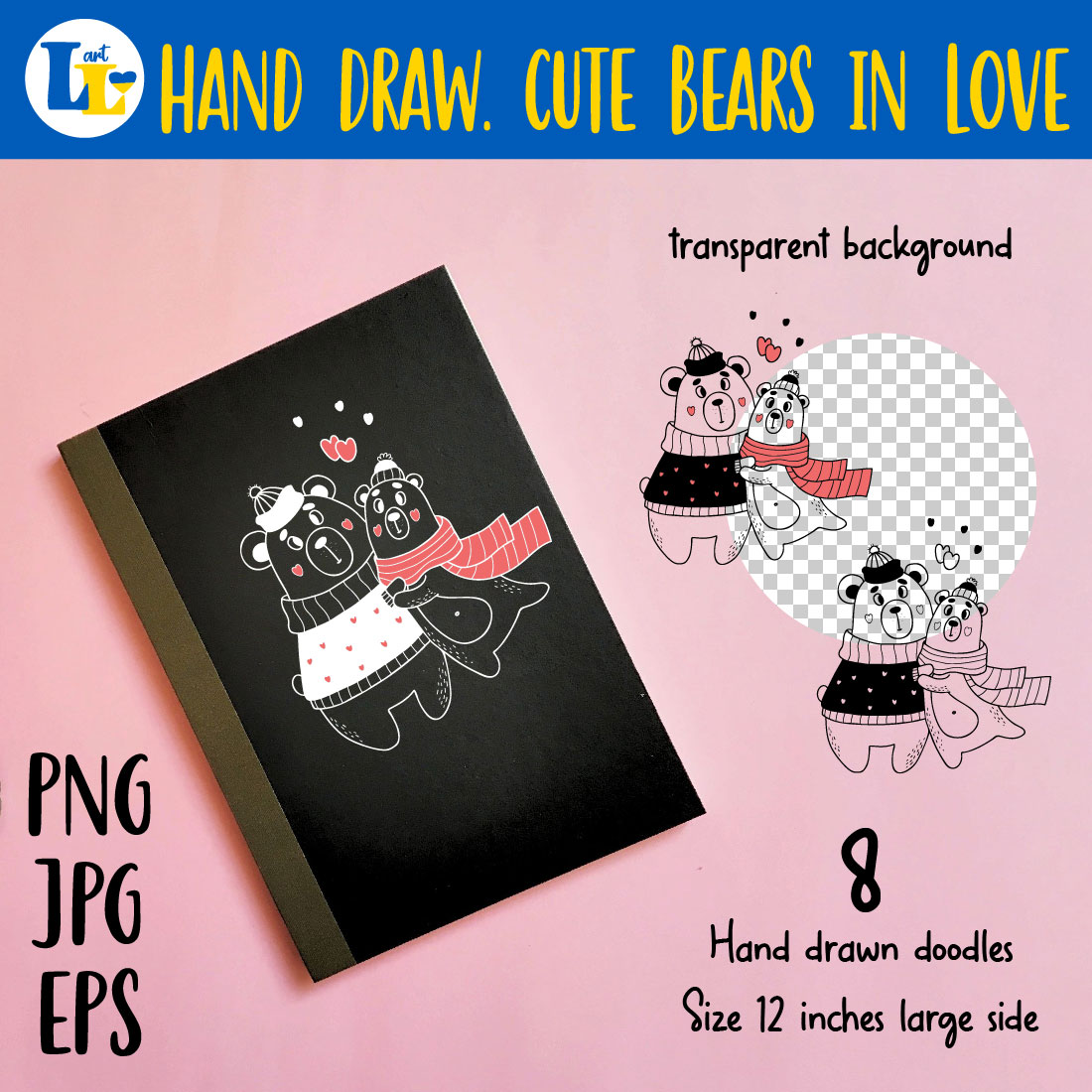 Cute in Love Bears Doodle. Hand-Drawn Doodle Valentine Icons cover image.