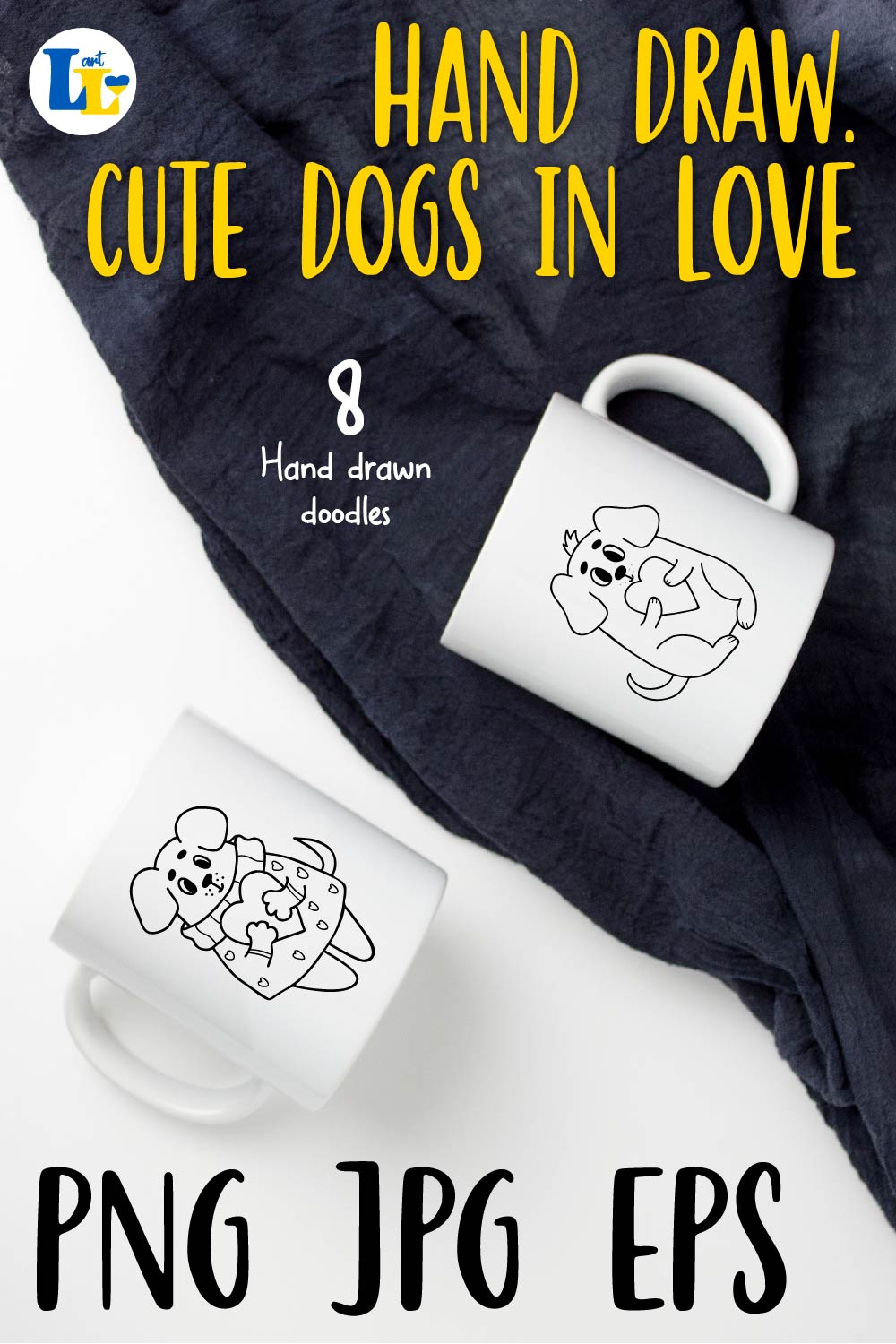 Cute Dog in Love Valentine Hand Drawn Set pinterest image.
