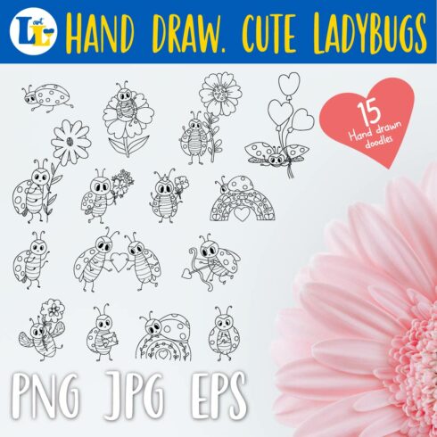 Valentine Cute Insect Ladybug Linear Hand Drawn Doodle cover image.