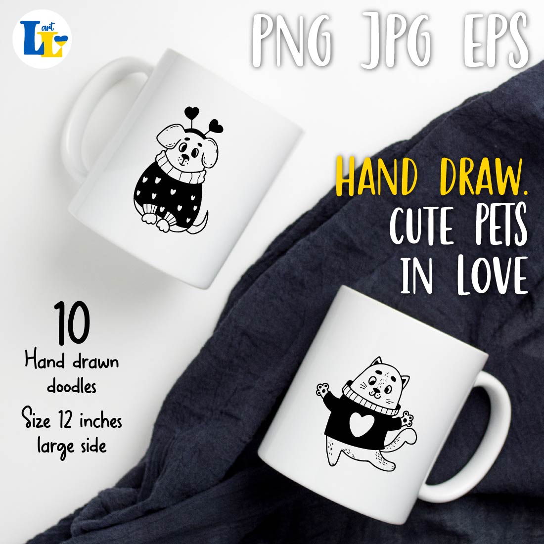 Cute in Love Pets Hand Drawn Doodle Design cover image.