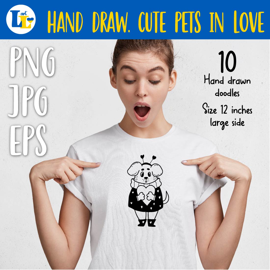 Cute in Love Pets Hand Drawn Doodle Design preview image.