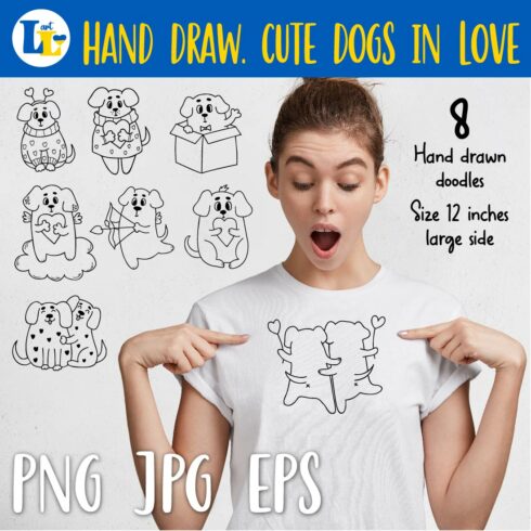 Valentine Hand Drawn Cute Dog in Love Set cover image.