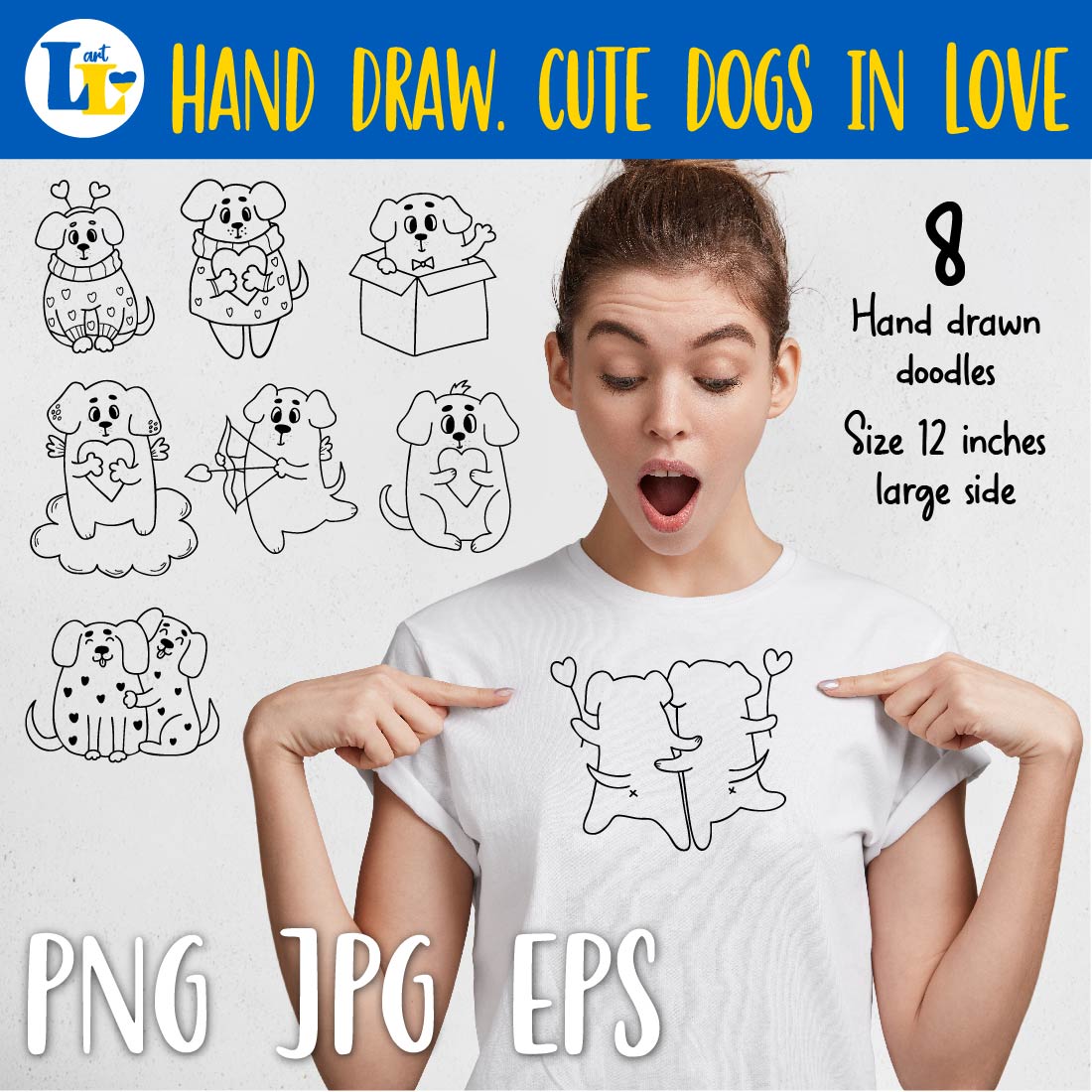 Valentine Hand Drawn Cute Dog in Love Set cover image.