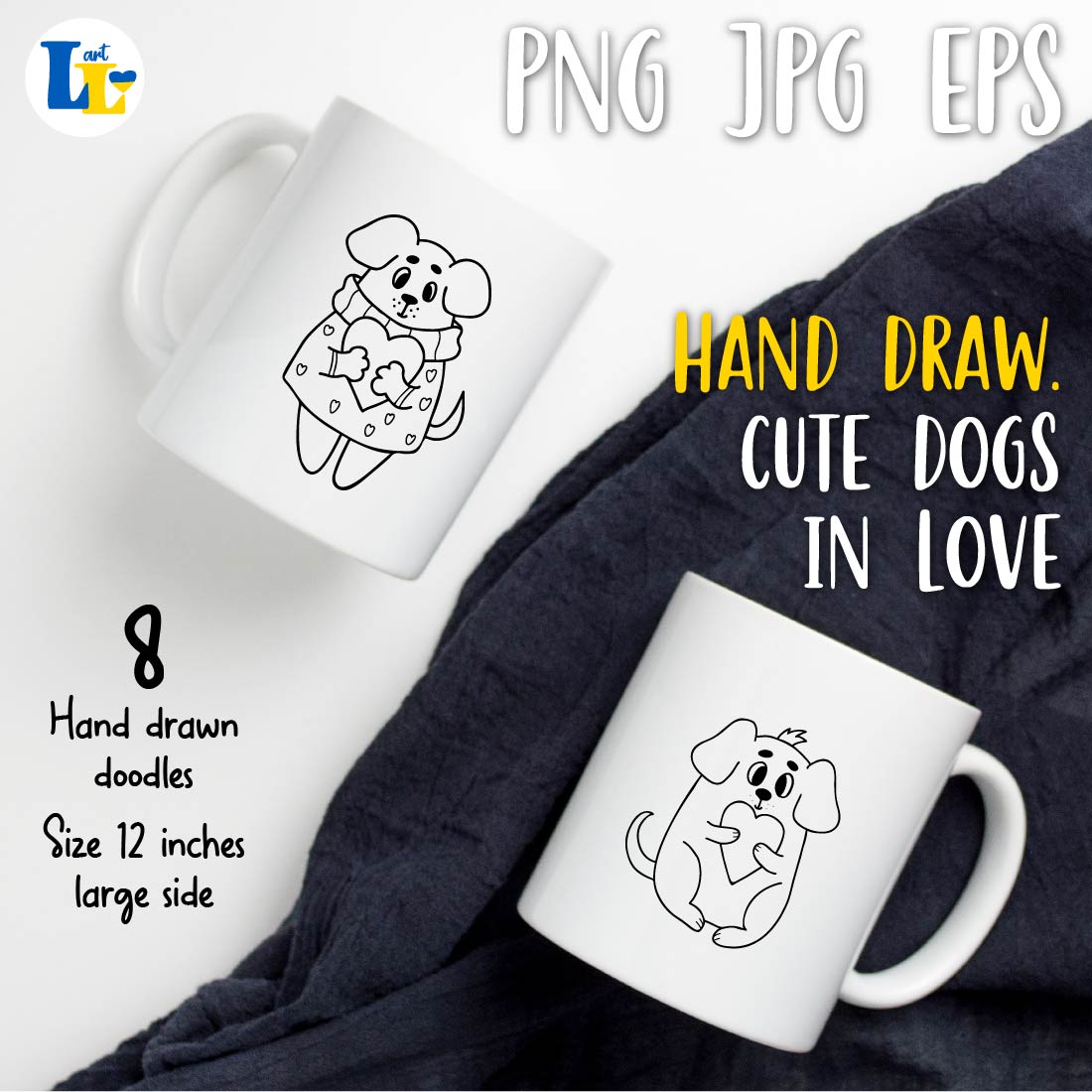 Cute Dog in Love Valentine Hand Drawn Set cover image.