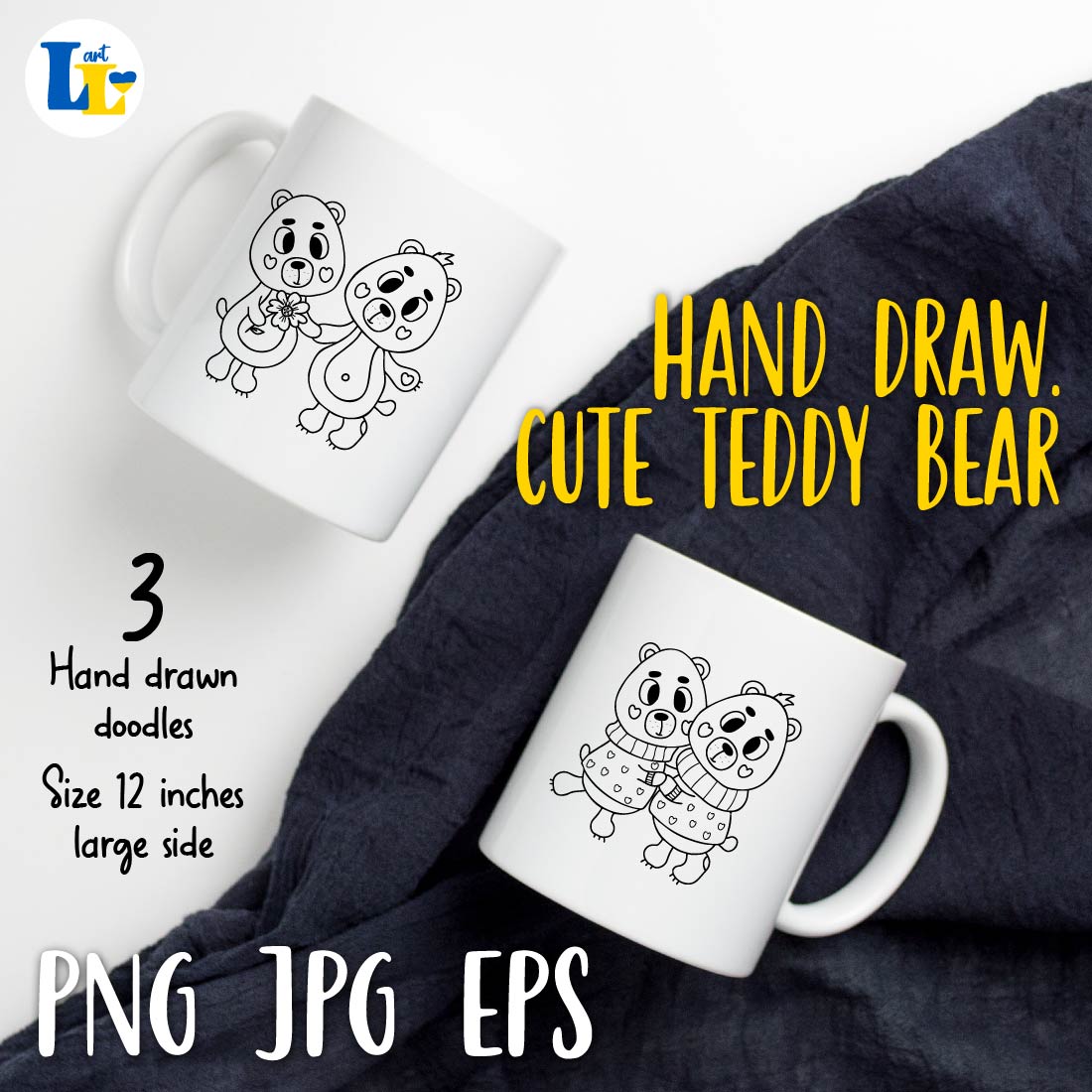 Cute Teddy Bear Hand Drawn Couple Lovers Doodle cover image.