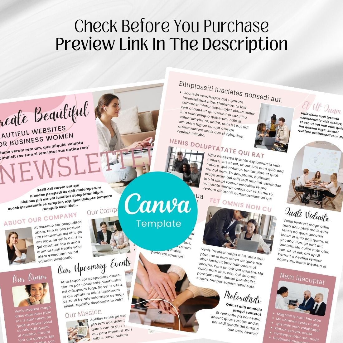 Instant Download Canva Newsletter Template For Businesswomen and Entrepreneurs cover image.