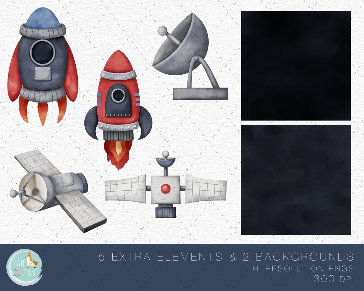 5 extra astronaut elements and 2 background.