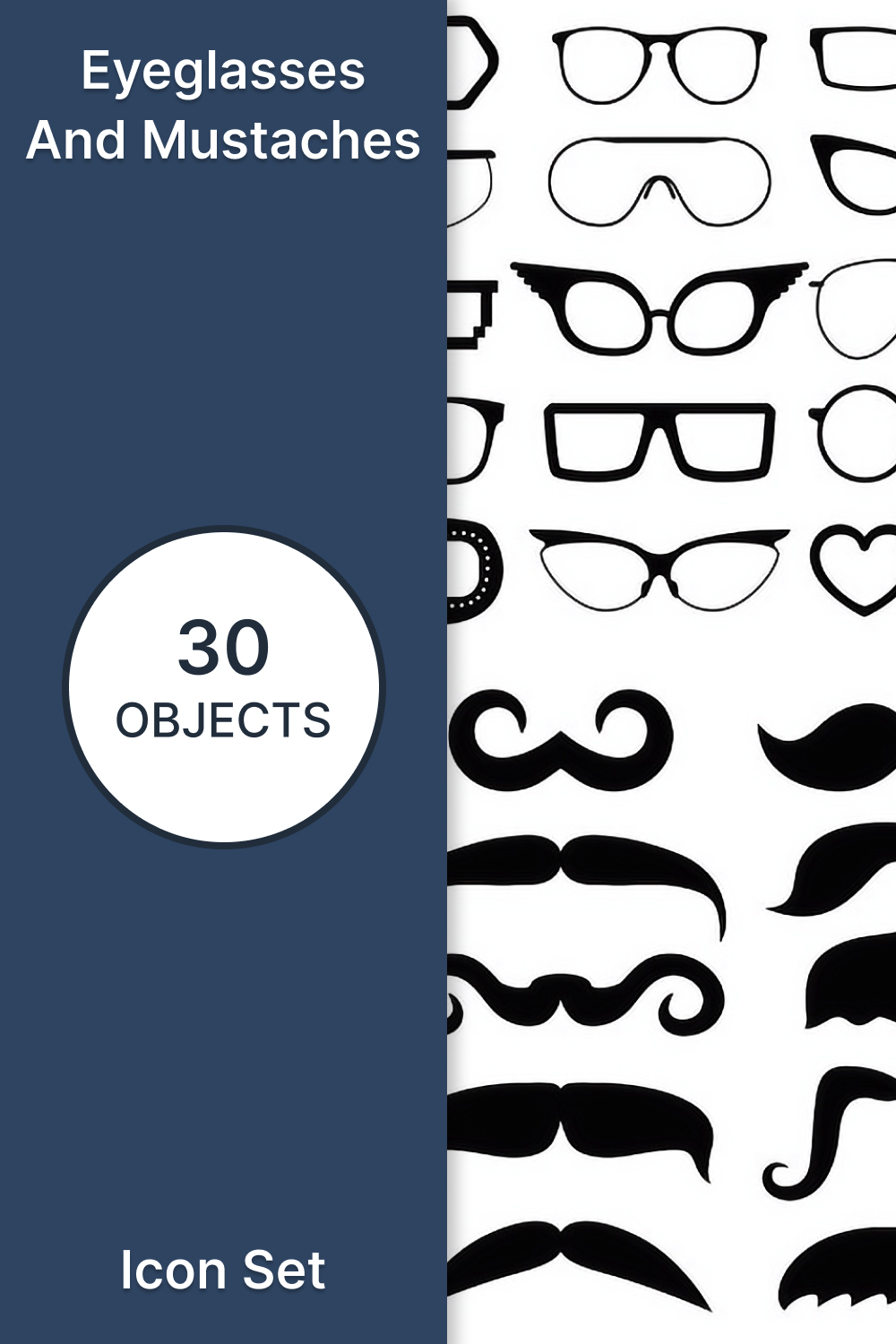 Eyeglasses And Mustaches Icon Set Pinterest Cover.