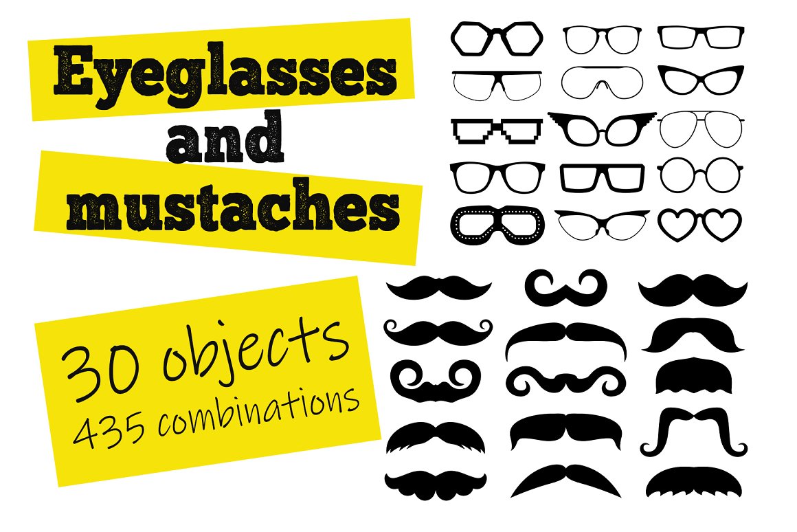 eyeglasses and mustaches icon set 307