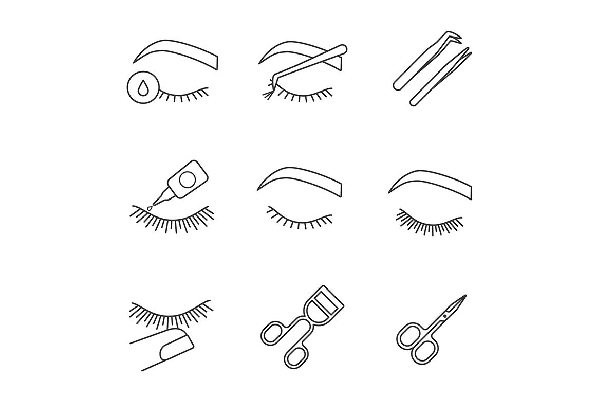 eyelash extension linear icons set 514