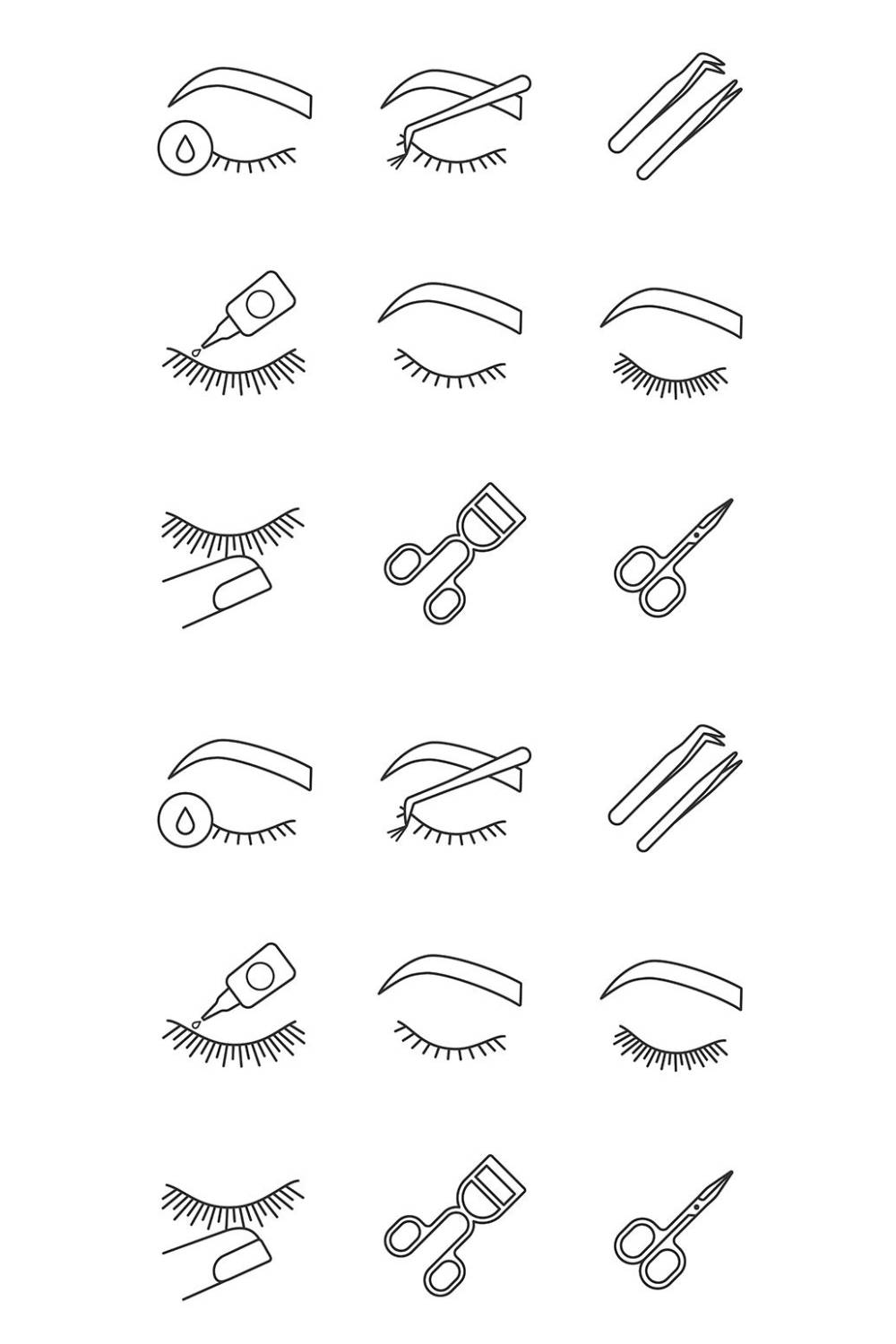 Eyelash Extension Linear Icons Set Pinterest Cover.