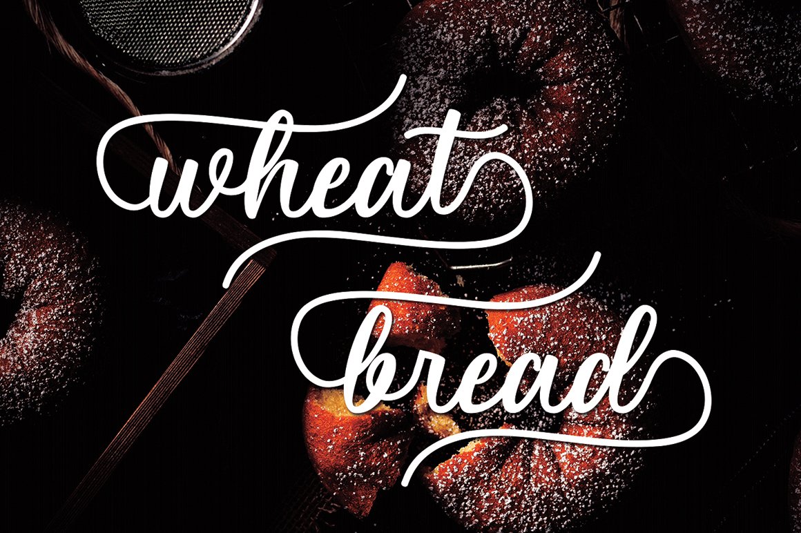 White lettering "wheat bread" in Chokellate font.