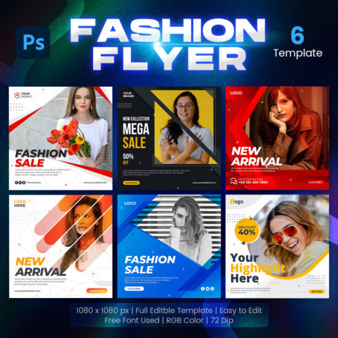 Fashion Sale Promotion Banner or Square Flyer for Social Media Post 6 Set Template main cover.