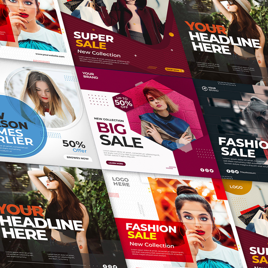 Fashion Sale Social Media Banner or Social Media 6 Set Template cover image.