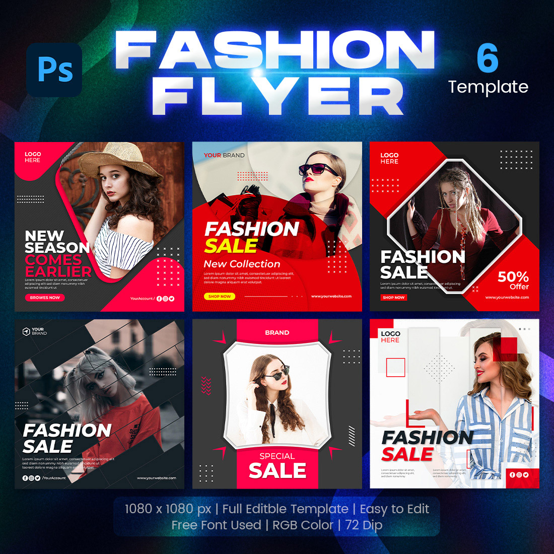 Fashion Sale Square Flyer for Social Media Post 6 Set Template main cover.