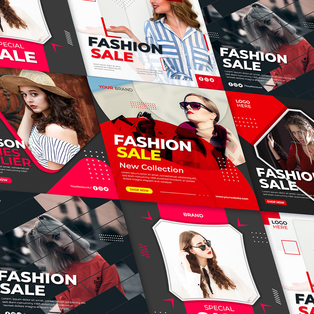 Fashion Sale Square Flyer for Social Media Post 6 Set Template cover image.