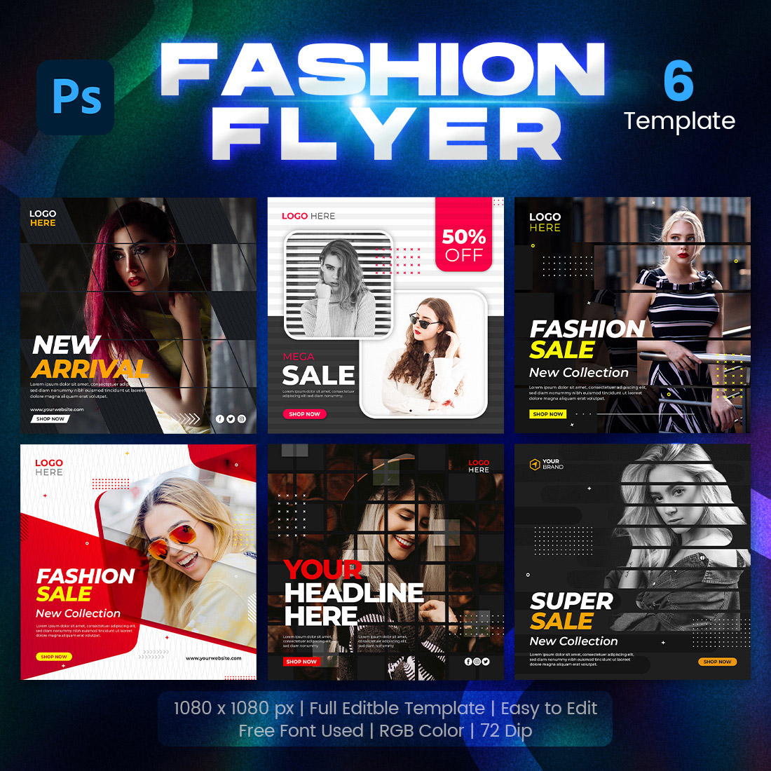 Fashion Sale Banner or Square Flyer for Social Media Post 6 Set Template main cover.