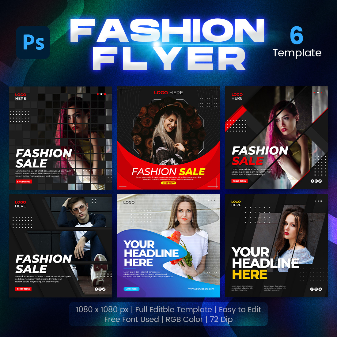 Fashion Sale Promotion Banner or Square Flyer 6 Set Template main cover.