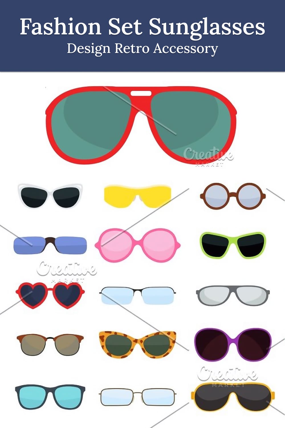 Fashion set sunglasses design retro accessory pinterest image.