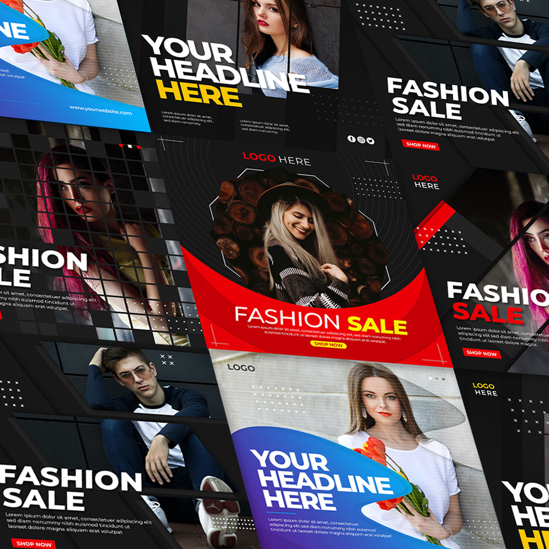 Fashion Sale Promotion Banner or Square Flyer 6 Set Template cover image.