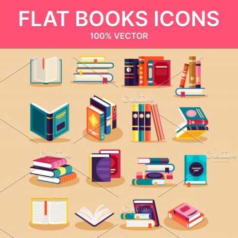 Flat books icons main cover.