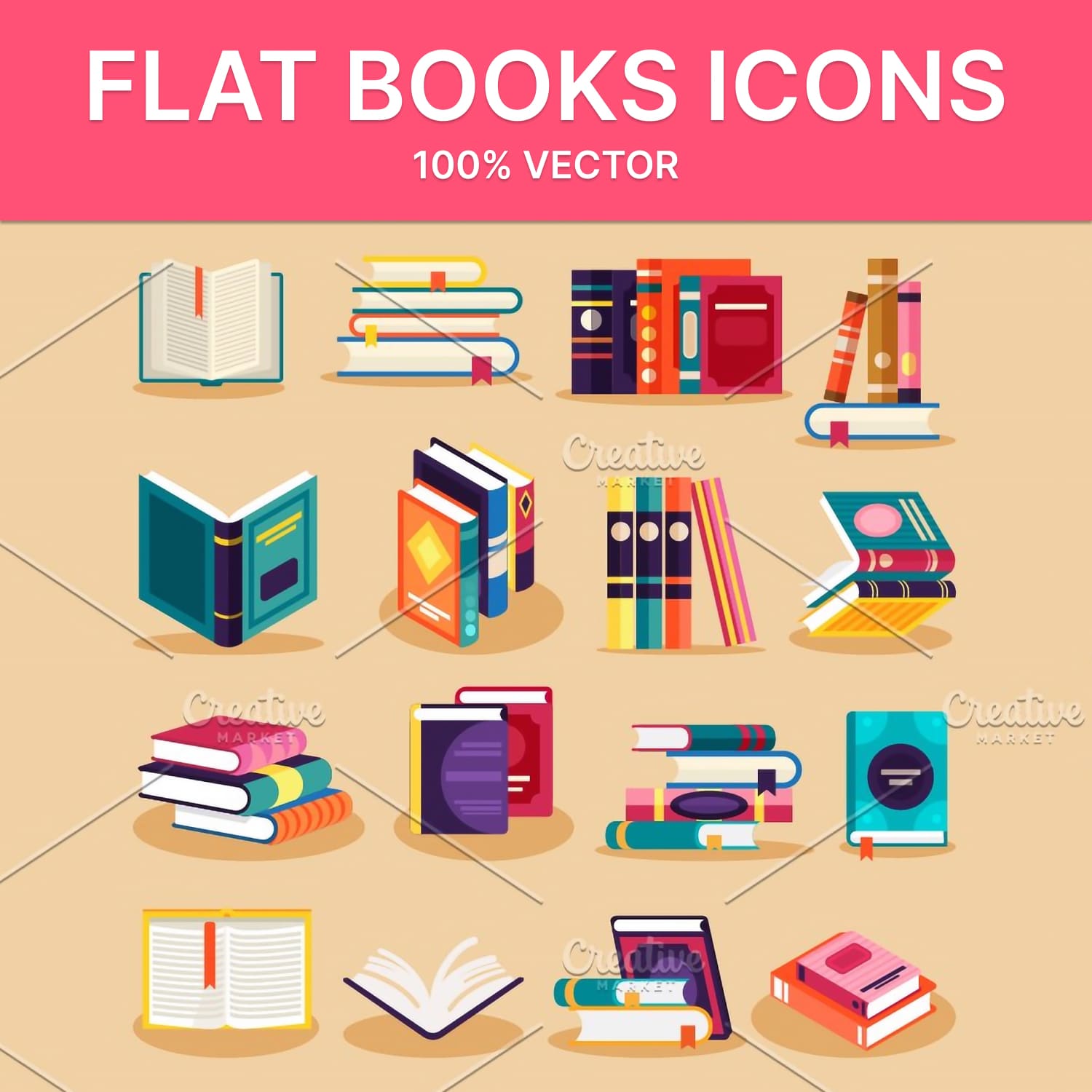 Flat books icons main cover.