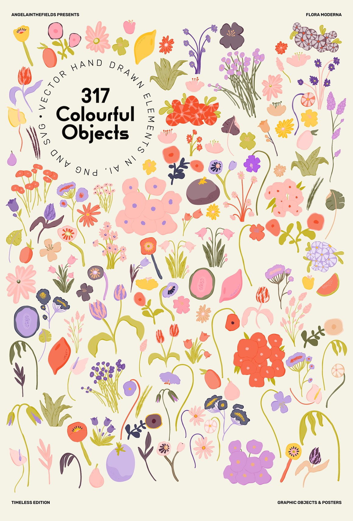 A set of 317 flora moderna illustrations in different colors.