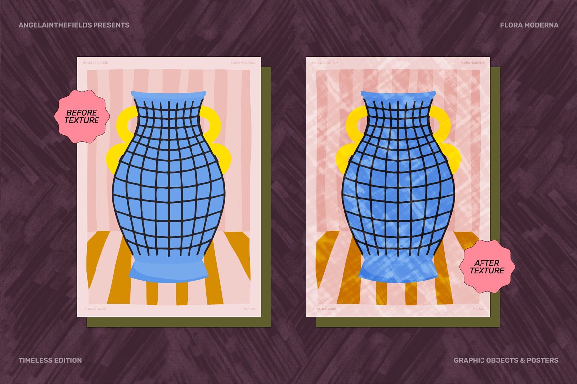 Before and after texture for drawing of vase.
