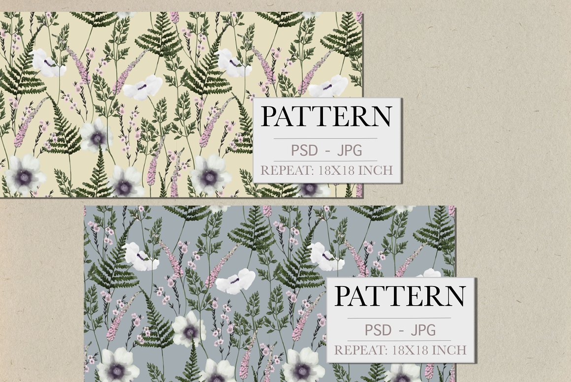 An example of these patterns on a beige and gray backgrounds.
