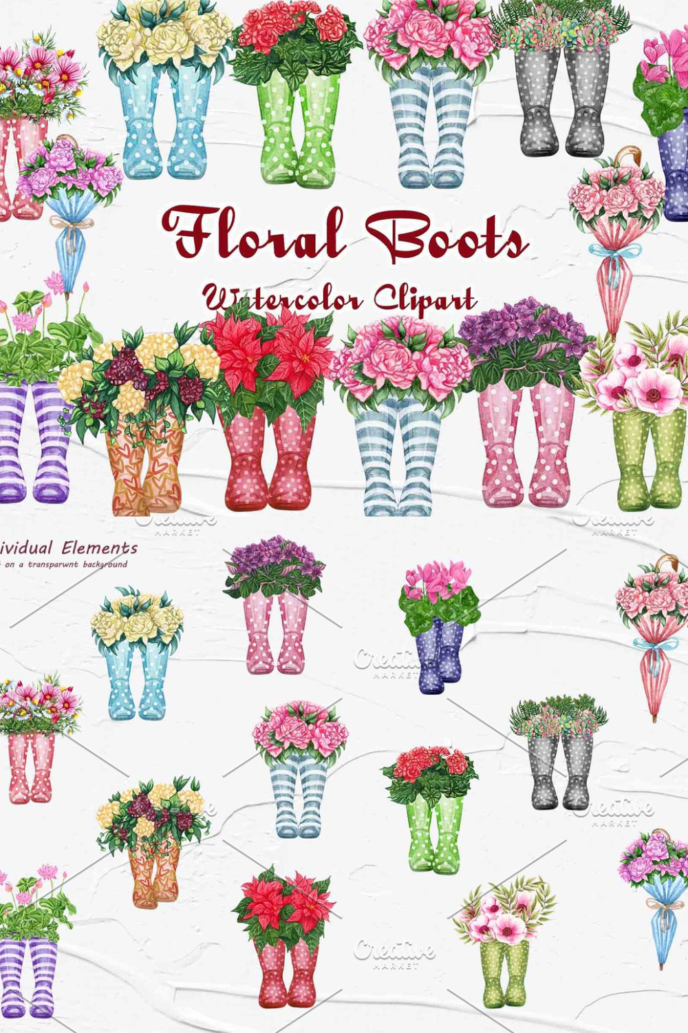 Floral Wellies Watercolor Clipart - Pinterest.