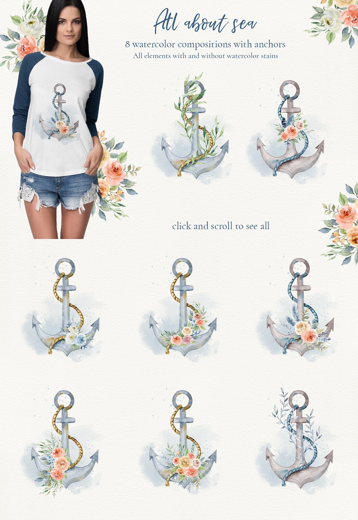 8 watercolor compositions with anchors.