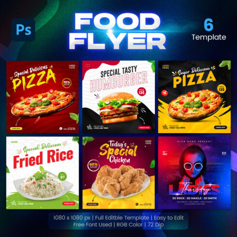 Food Social Media Promotion And Instagram Banner Post Design Template 6 Set main cover