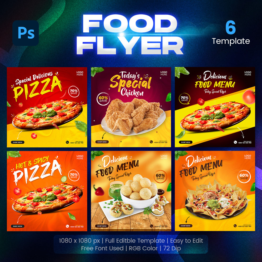 Delicious Food Menu Social Media Banner Template all previews.