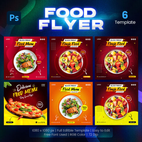 Delicious Food 6 Instagram Templates preview.