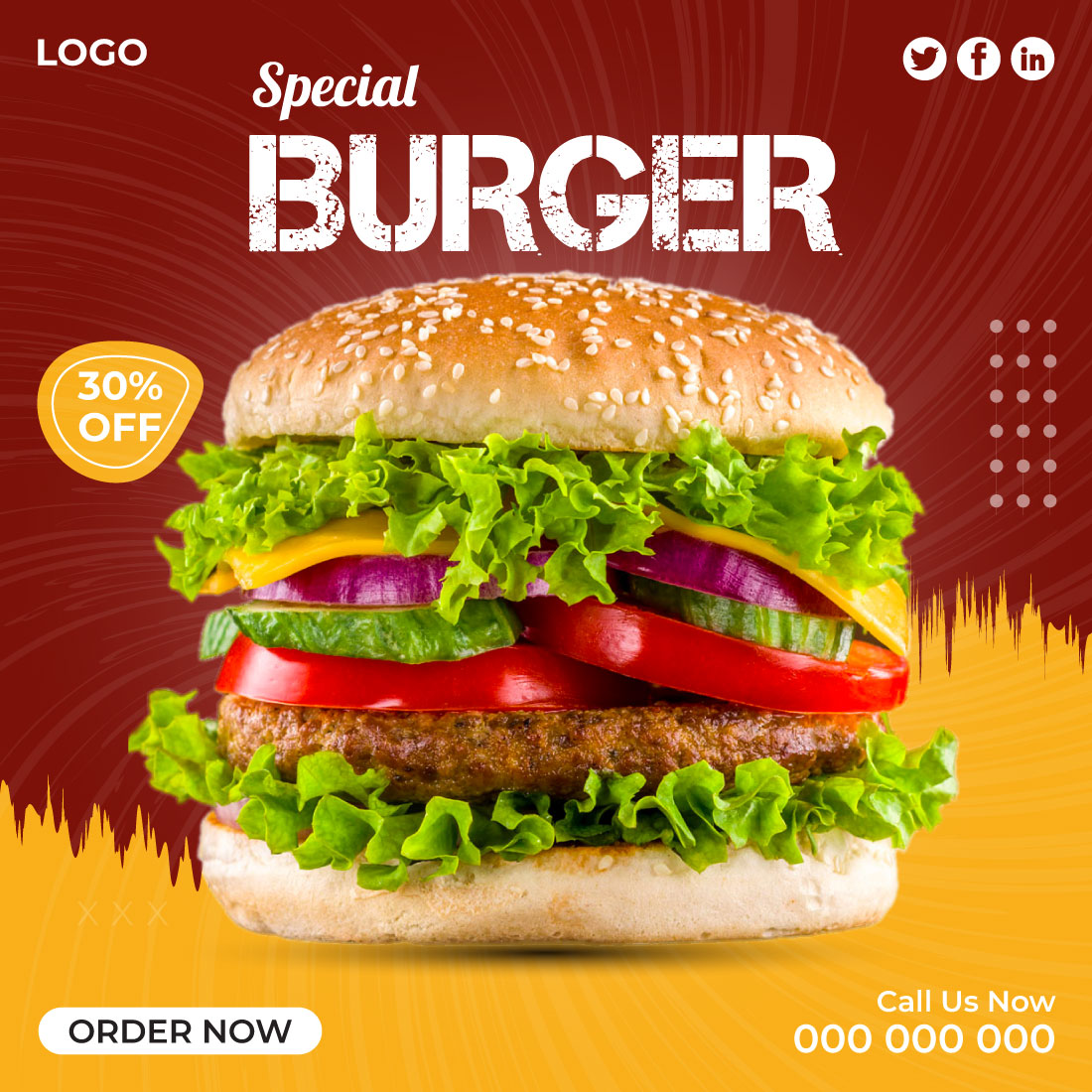 Food Burger Social Media Post Template Design cover image.