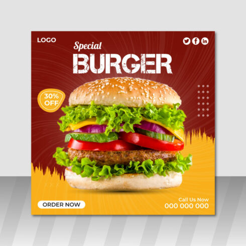 Burger Food Social Media Post Template Design cover image.