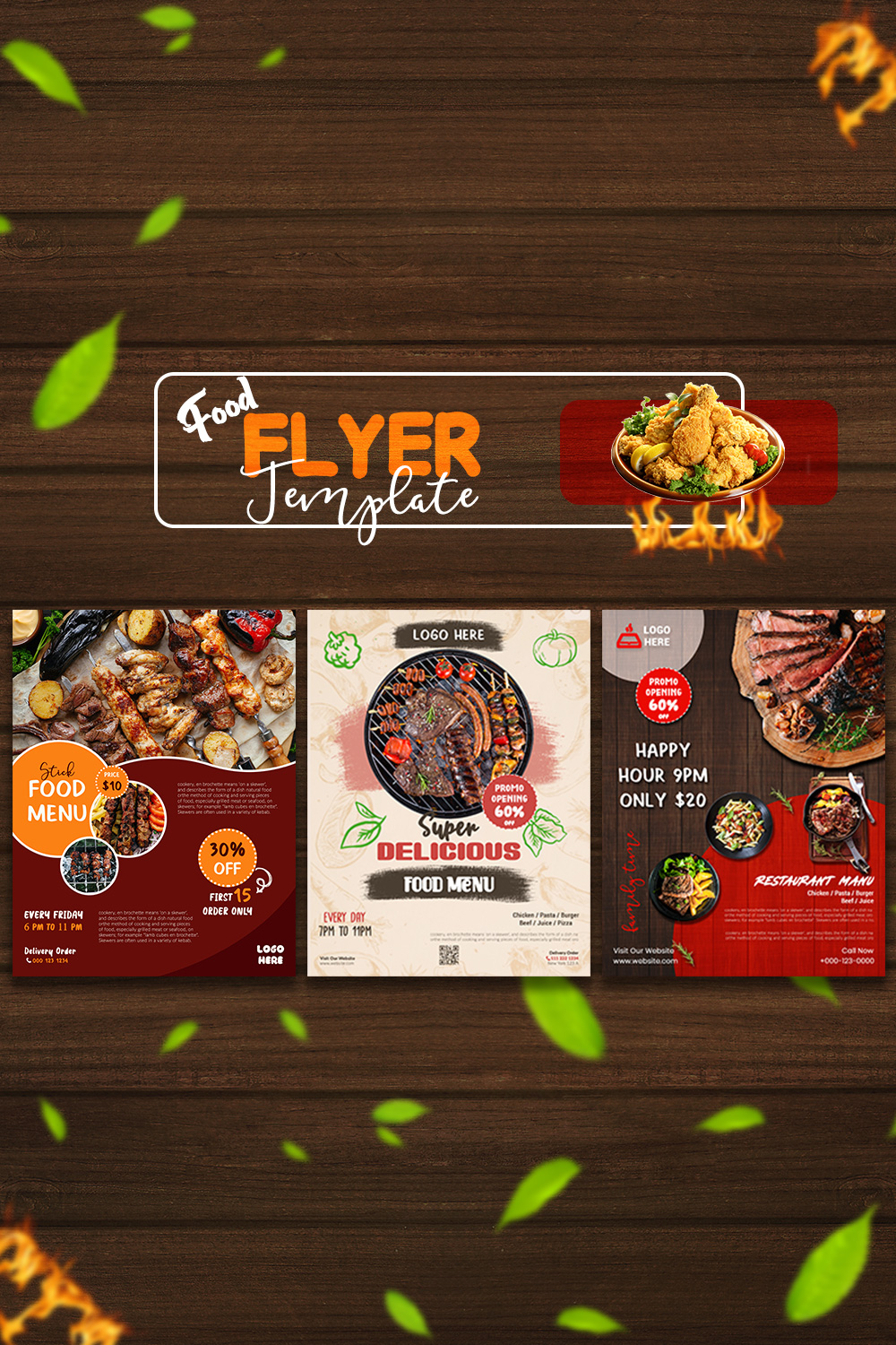 Food Flyer Design Bundle Template pinterest image.